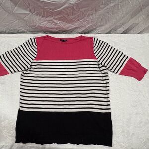 Chaps Pink and Black Striped sweater Top 3/4 sleeve 2x woman’s